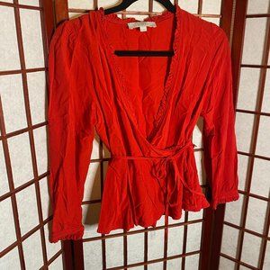 LOFT Petite Red Wrap Blouse